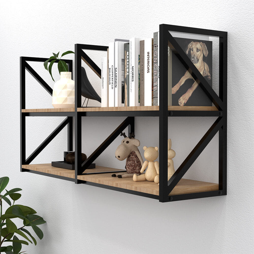 ชั้นวางของไม้ยางพาราแบบติดผนัง สไตล์ลอฟท์ Monster Steel รุ่น JZN011 ขนาด 120*30*60 cm.